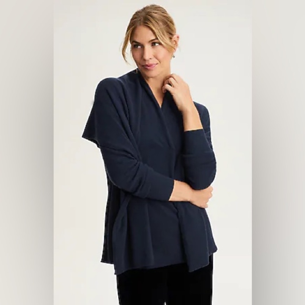 J. Jill Navy Blue Lightweight Stretchy Rayon Open Front Draped Cardigan Sz Small